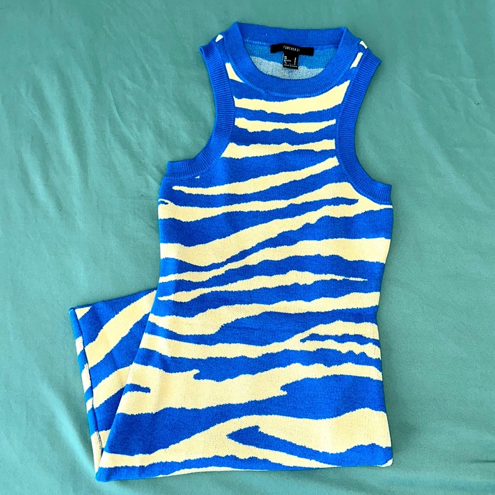 Forever 21 Tiger Striped Mini Dress - Blue/Cream, S